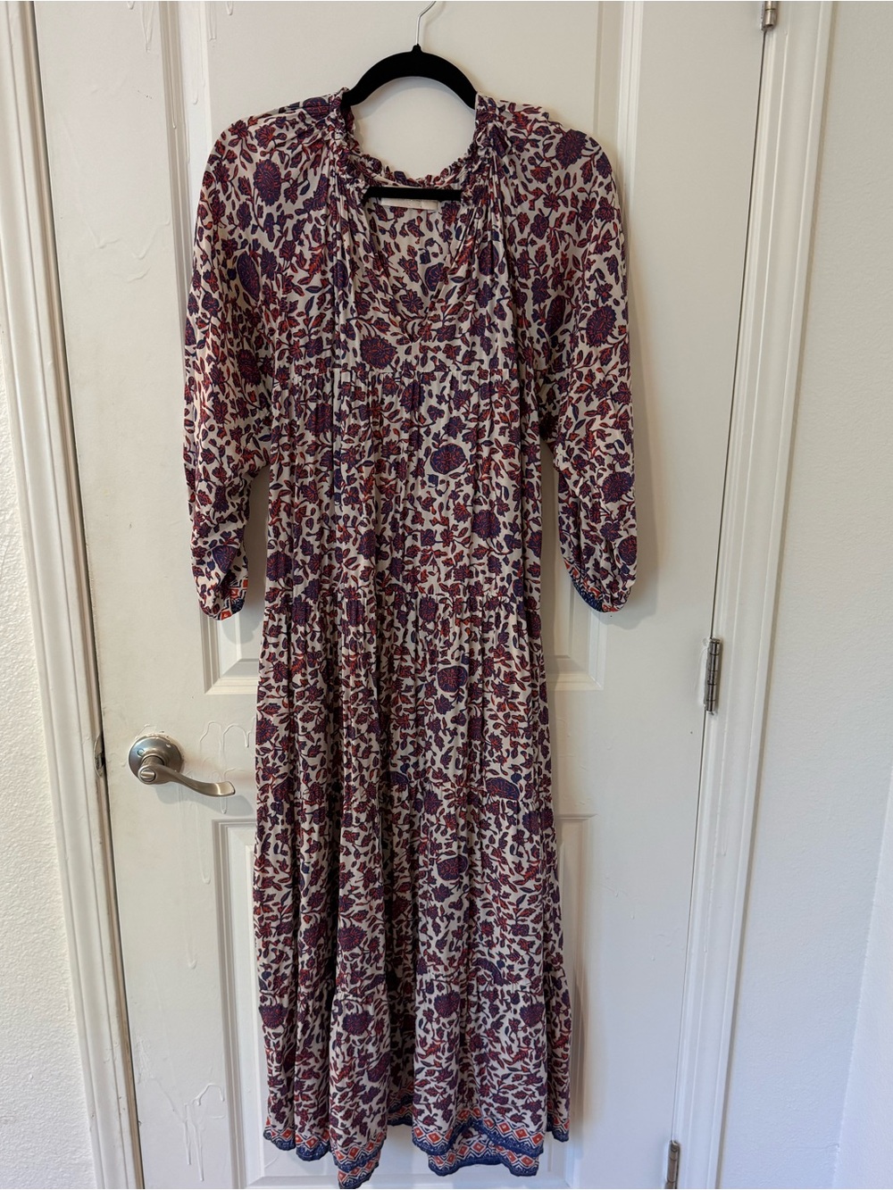 Natalie Martin Rose style Midi Dress in Cream, red & blue